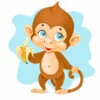 пример раскраски обезьянка с одним бананом