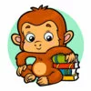 пример раскраски обезьянка с книжками