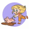 пример раскраски девочка бежит за поросенком