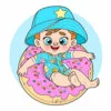 пример раскраски мальчик в круге пончике