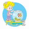 пример раскраски девочка и аквариум