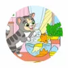 пример раскраски котик играет с рыбкой в аквариуме