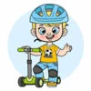 пример раскраски мальчик на самокате в шлеме