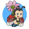 пример раскраски божья коровка с цветочком