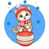 пример раскраски котик на елочном шаре