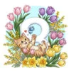 пример раскраски котик играет 8 марта и цветы