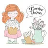 пример раскраски девочка и кулич с яйцами на пасху