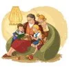 пример раскраски большая семья, бабушка читает внукам