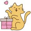 пример раскраски котик с подарком