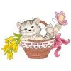 пример раскраски котенок с бабочкой в корзине