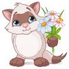 пример раскраски котенок с букетом цветов