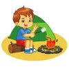 пример раскраски мальчик с палаткой в походе