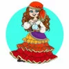 пример раскраски женский цыганский костюм