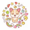 пример раскраски корги наклейка