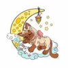 пример раскраски кошечка кот спит на луне