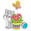 пример раскраски котик с мячом