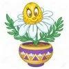 пример раскраски ромашка с глазками в горшке