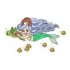 пример раскраски русалка плавает с черепахой