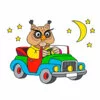 пример раскраски с цветным образцом сова в машине