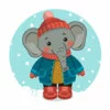 пример раскраски слон в зимней одежде