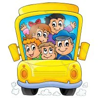 Цветной вариант раскраски автобус с детьми