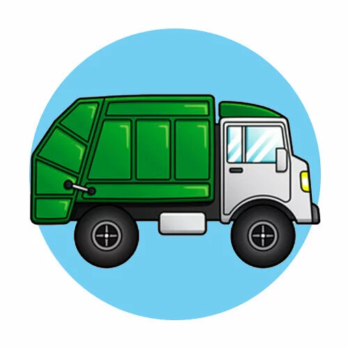 Цветной вариант раскраски обведи по точкам мусоровоз
