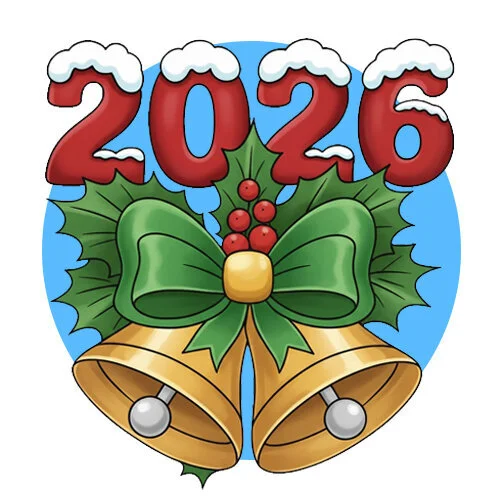 Цветной вариант раскраски колокольчики на 2026 год