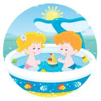 Цветной вариант раскраски дети в надувном бассейне
