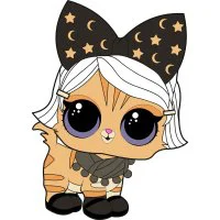 Цветной вариант раскраски лол питомцы котенок с бантом новая картинка