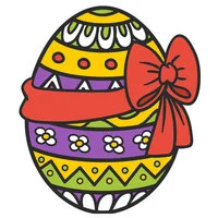 Цветной вариант раскраски красивое пасхальное яйцо с бантом и узорами