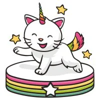 Цветной вариант раскраски кот-единорог
