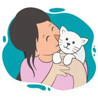 Цветной вариант раскраски девочка целует котенка