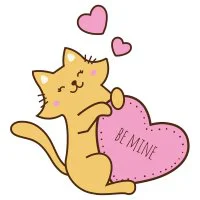 Цветной вариант раскраски кошечка с сердечком