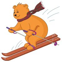 Цветной вариант раскраски медведь на лыжах