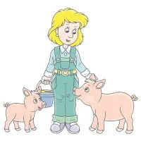Цветной вариант раскраски две свинки и хозяйка