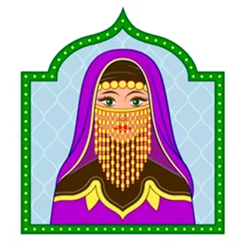 Цветной вариант раскраски арабский национальный женский костюм