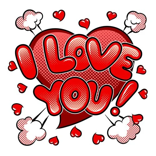 Цветной вариант раскраски i love you