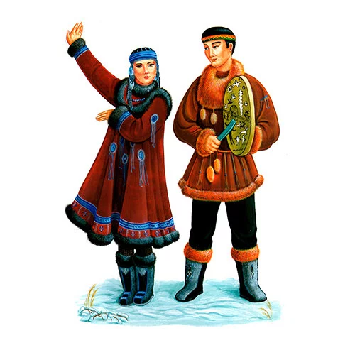 Цветной вариант раскраски национальный костюм чукчи