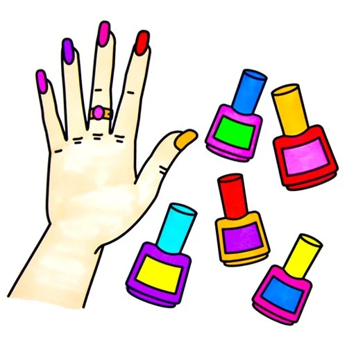 Цветной вариант раскраски рука с длинными ногтями