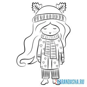 Раскраска девочка осенью