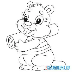 Раскраска бобер с бревнышком в руках