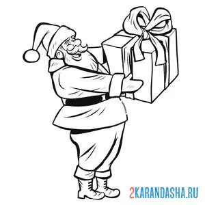 Раскраска санта-клаус с большим подарком