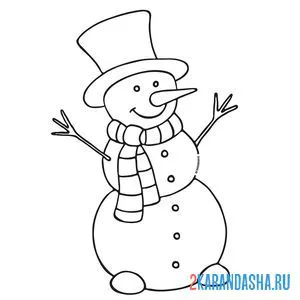 Раскраска снеговик в шляпе