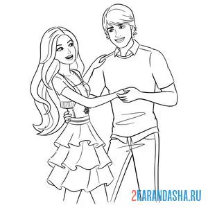 Раскраска barbie танцует с кеном