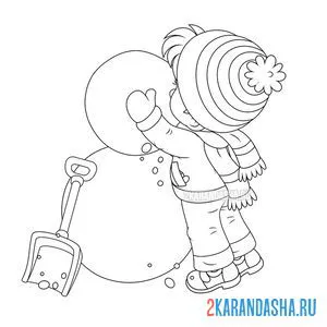 Раскраска мальчик лепит снеговика