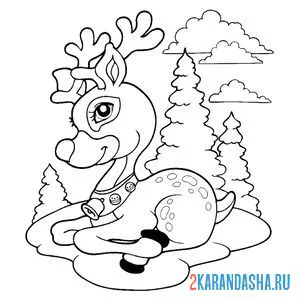 Раскраска новогодний олень и елка