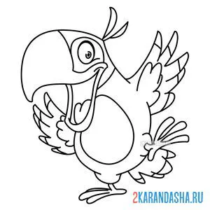 Раскраска веселый зеленый попугай