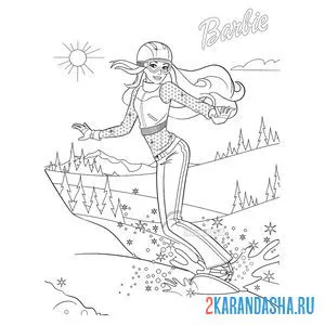 Раскраска barbie сноубордистка зимой