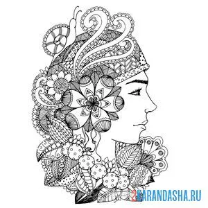 Раскраска девушка винтаж
