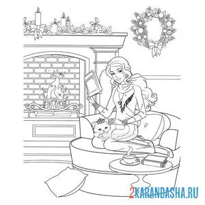 Раскраска барби кукла в рождество